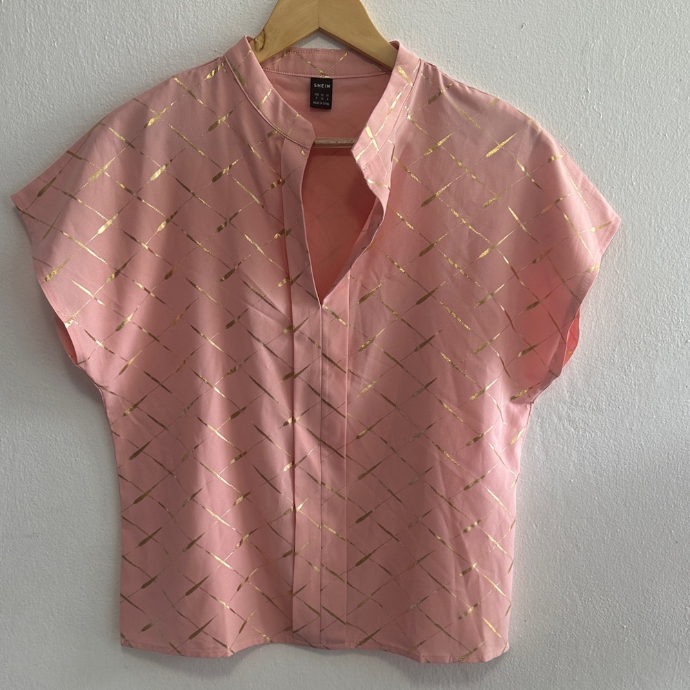 SHEIN Pink Blouse with Gold Pattern